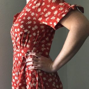 Madewell Button-Front Tie-Sleeve Red Dress Size 10